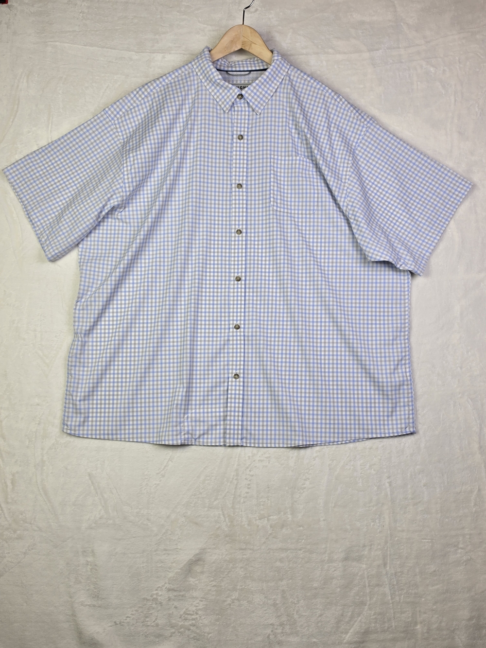 Poncho Shirt Mens 3xl Short Sleeve Button Down White Blue Grey Check